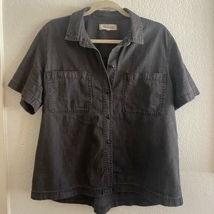 Madewell Black Cotton Button up shirt with pockets